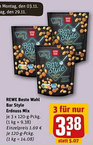 REWE Beste Wahl Bar Style Erdnuss Mix - 3 für nur 3,38 €