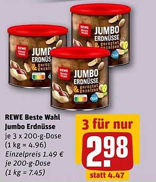 REWE Beste Wahl Jumbo Erdnüsse 3 für 2,98 €