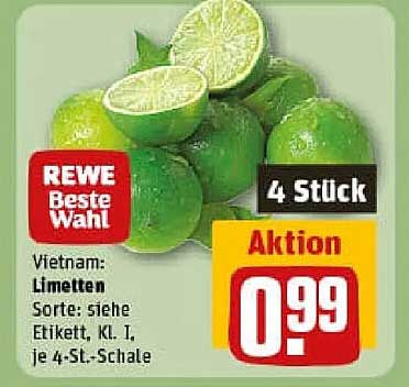 REWE Beste Wahl Limetten - 4 Stück zum Einführungspreis von 0,99 €