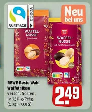 REWE Beste Wahl Waffelnüsse, verschiedene Sorten, je 250-g-Pckg.