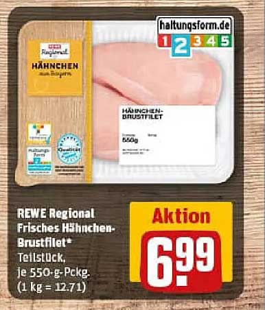 REWE Regional Frisches Hähnchen-Brustfilet* Teilstück, je 550-g-Pckg.