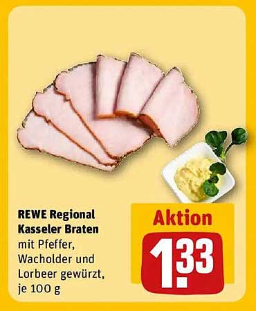 REWE Regional Kasseler Braten mit Pfeffer, Wacholder und Lorbeer gewürzt, je 100 g