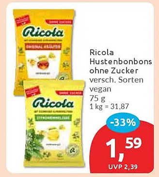 Ricola Hustenbonbons ohne Zucker versch. Sorten vegan 75 g