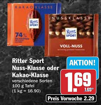 Ritter Sport Nuss-Klasse oder Kakao-Klasse 100 g Tafel