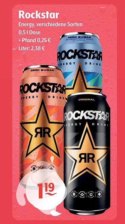 Rockstar Energy Drink, verschiedene Sorten 0,5l Dose
