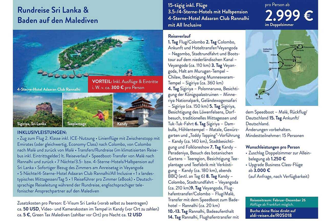 Rundreise Sri Lanka & Baden auf den Malediven – 15-tägige Traumreise