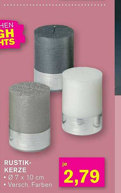 RUSTIK-KERZE - Ø 7 x 10 cm - Versch. Farben