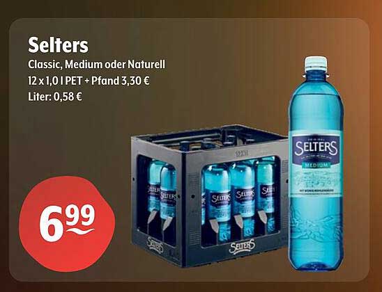 Selters Classic, Medium oder Naturell 12 x 1,0 l PET + Pfand 3,30 €