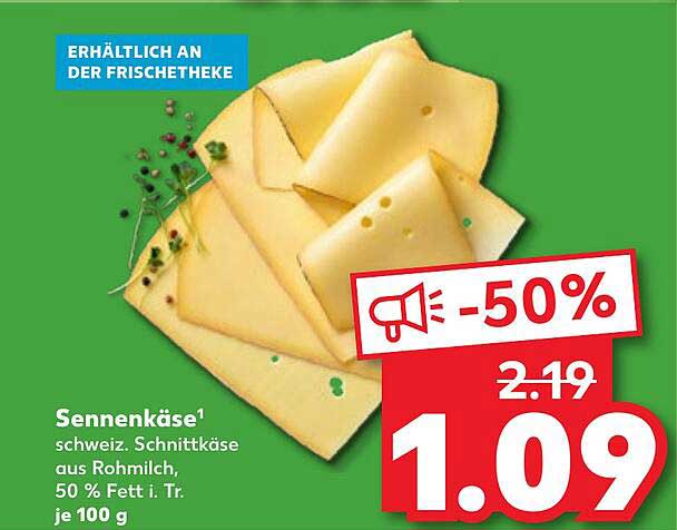 Sennen käse - schweizer Schnittkäse aus Rohmilch, 50 % Fett i. Tr. je 100 g