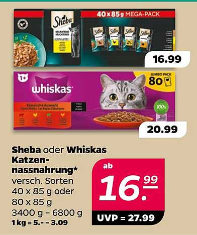 Sheba oder Whiskas Katzennahrung 40 x 85 g oder 80 x 85 g
