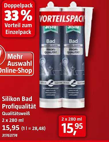 Silikon Bad Profigüte Qualitätsweiß Doppelpack