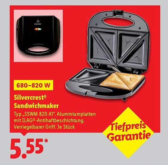 Silvercrest® Sandwichmaker Typ „SSWM 820 A1“