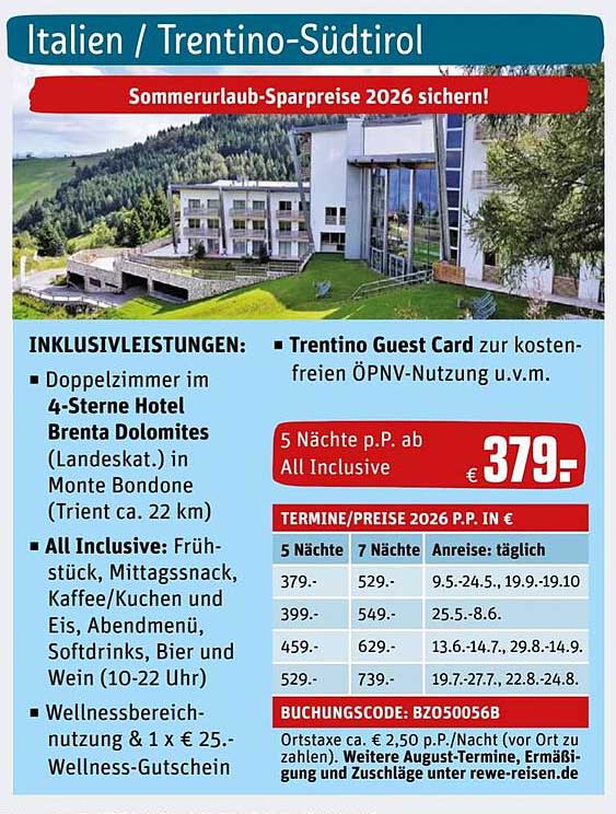 Sommerurlaub im 4-Sterne Hotel Brenta Dolomites - ab 379€