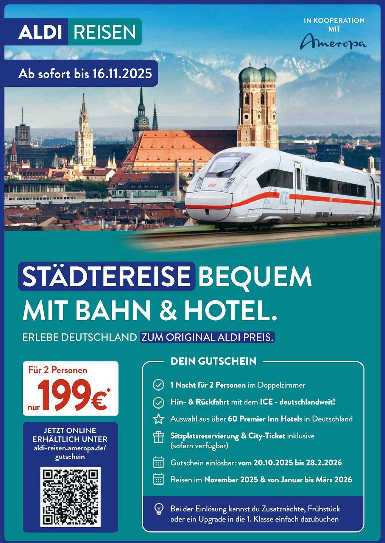 Städtereise bequem mit Bahn & Hotel für 2 Personen