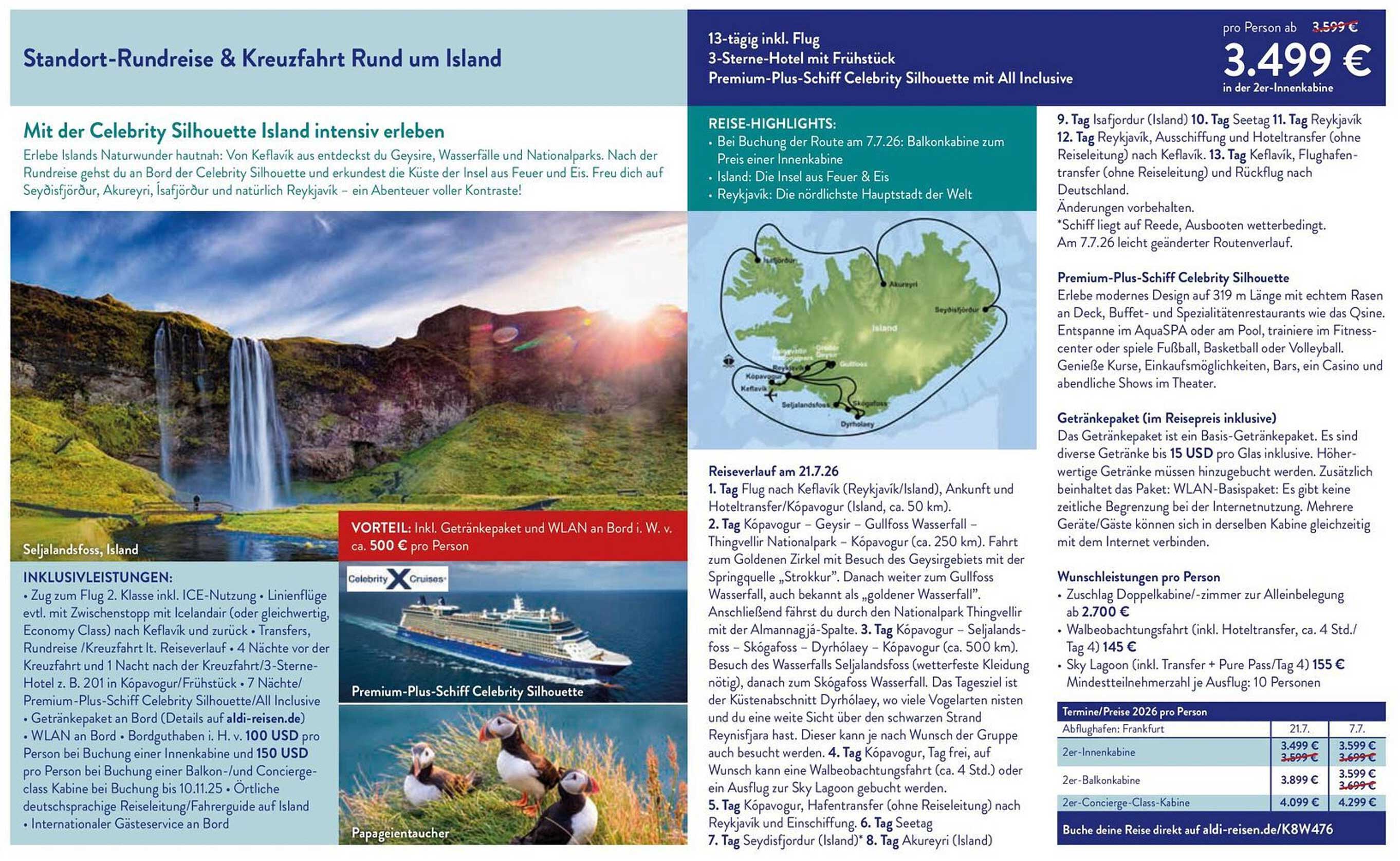 Standort-Rundreise & Kreuzfahrt Rund um Island