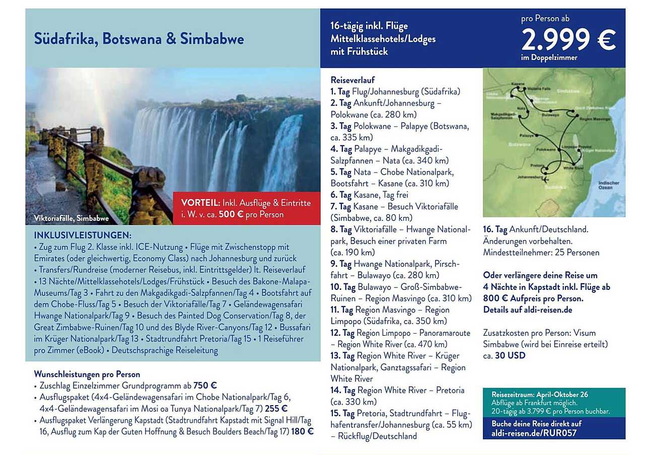 Südafrika, Botswana & Simbabwe 16-tägige Reise inkl. Flüge und Lodges