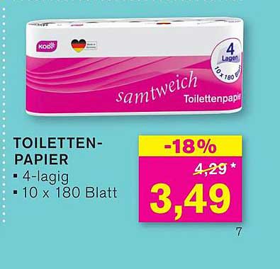 Toilettenpapier Samtweich 4-lagig - 10 x 180 Blatt
