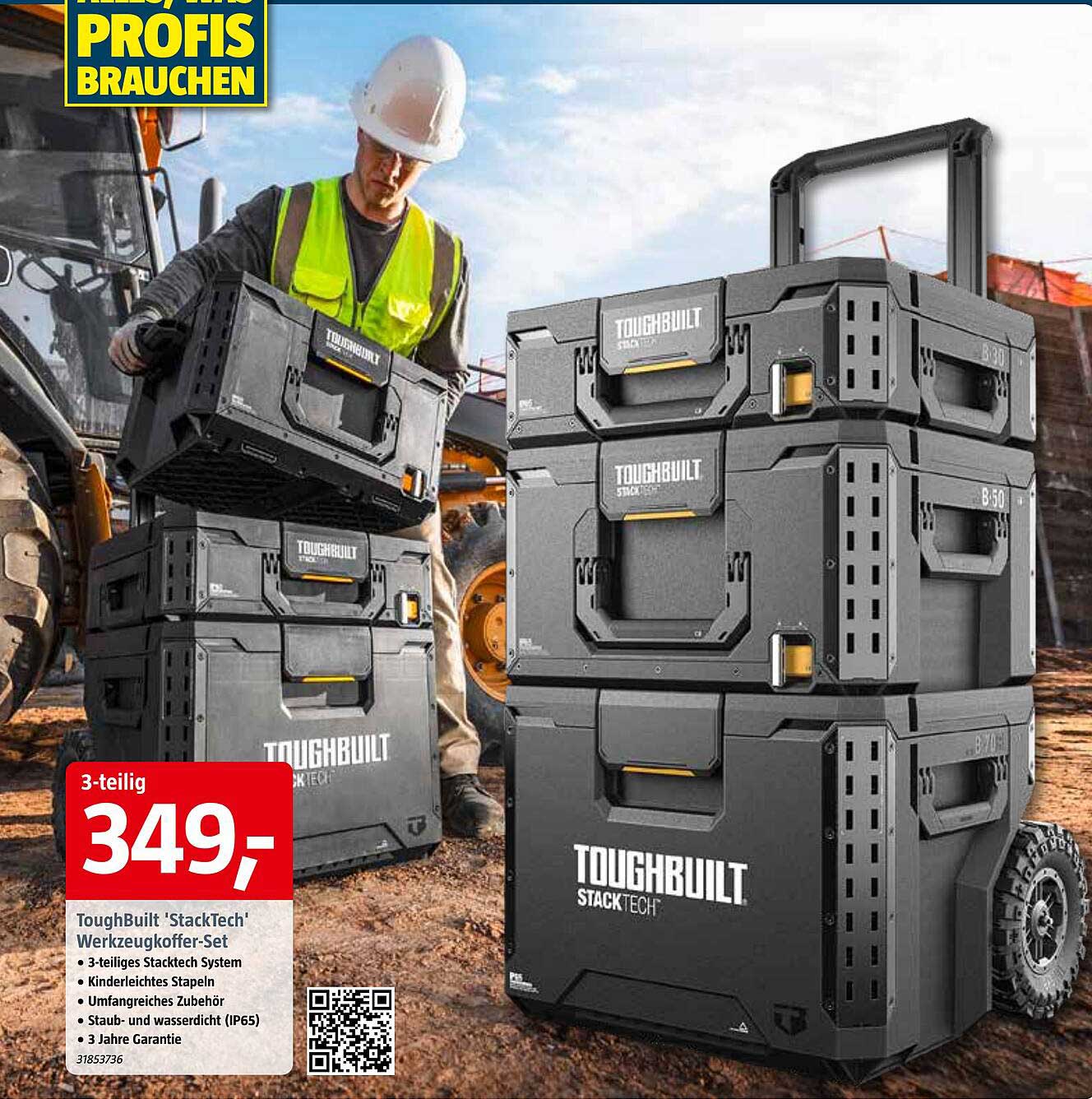 ToughBuilt 'StackTech' Werkzeugkoffer-Set 3-teilig für 5,49 Euro