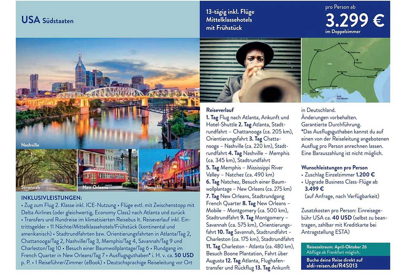 USA Südstaaten – 13-tägige Reise inkl. Flüge und Mittelklassehotels mit Frühstück