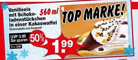 Vanilleeis mit Schokoladenstückchen in einer Kakaowaffel – 560 ml