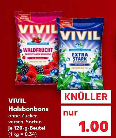 VIVIL Halsbonbons ohne Zucker, verschiedene Sorten