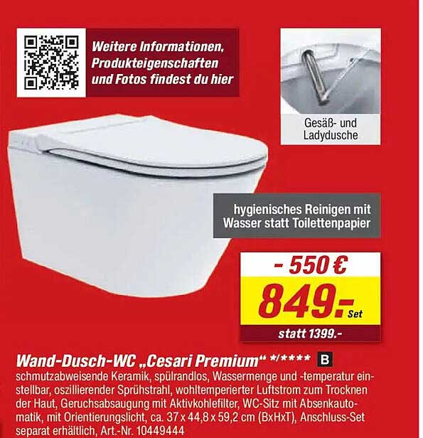 Wand-Dusch-WC „Cesari Premium“ *****