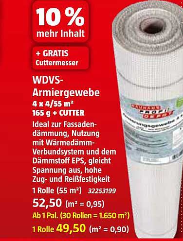WDVS-Armierungsgewebe 4 x 4/55 m² 165 g + CUTTER