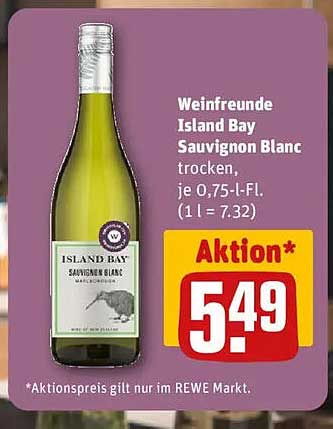 Weinfreunde Island Bay Sauvignon Blanc trocken, je 0,75-l-Fl.