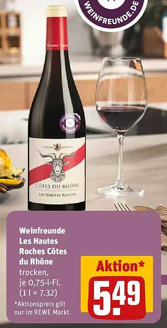 Weinfreunde Les Hautes Roches Côtes du Rhône trocken, je 0,75-L-Fl.