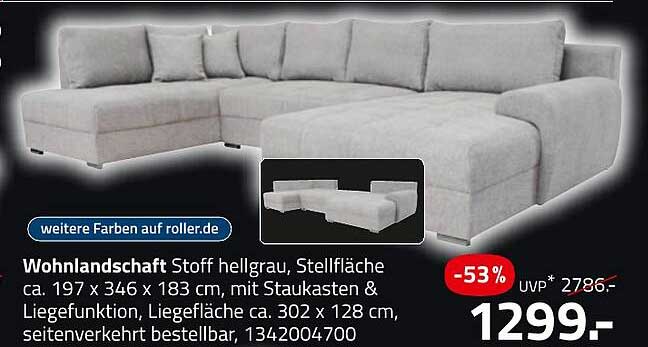 Wohnlandschaft Stoff hellgrau mit Stauraum und Liegefunktion