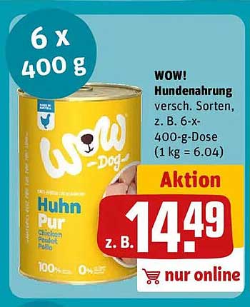 WOW! Hundenahrung Huhn Pur - 6 x 400 g Dose