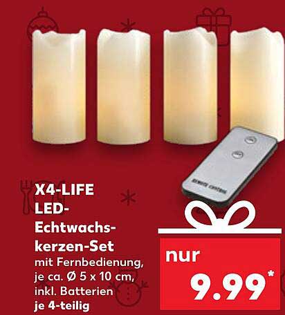 X4-LIFE LED-Echtwachskerzen-Set mit Fernbedienung, je ca. Ø 5 x 10 cm, inkl. Batterien je 4-teilig