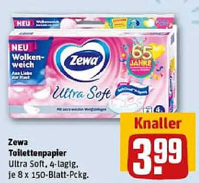 Zewa Toilettenpapier Ultra Soft, 4-lagig, je 8 x 150-Blatt-Pck.
