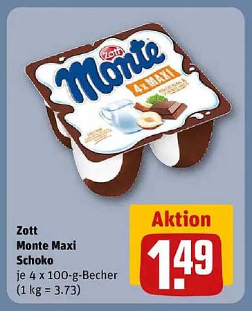 Zott Monte Maxi Schoko - 4 x 100-g-Becher