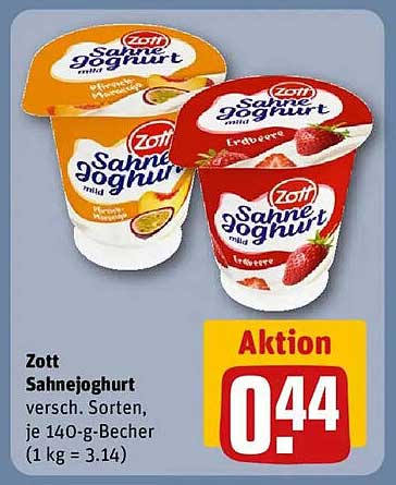 Zott Sahnejoghurt Verschiedene Sorten, je 140-g-Becher