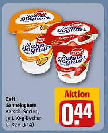 Zott Sahnejoghurt, verschiedene Sorten, je 140-g-Becher