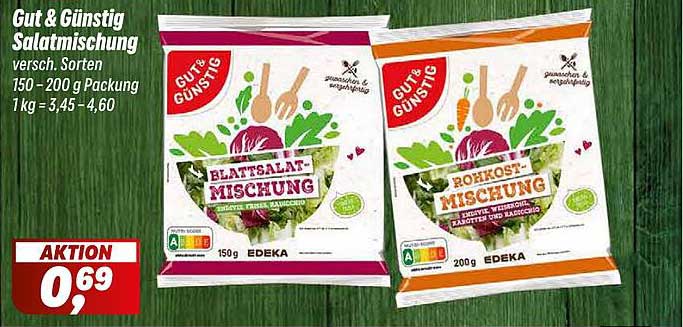 Gut & Günstig Salatmischung verschieden Sorten 150 - 200 g Packung