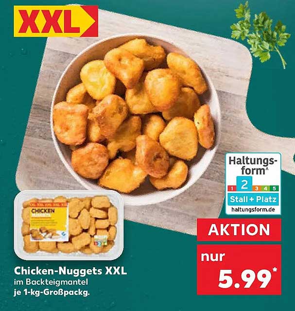 Chicken-Nuggets XXL im Backteigmantel je 1-kg-Großpackg.