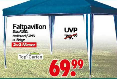Faltpavillon 3x3 Meter in Blau/Weiß und Anthrazit/Weiß