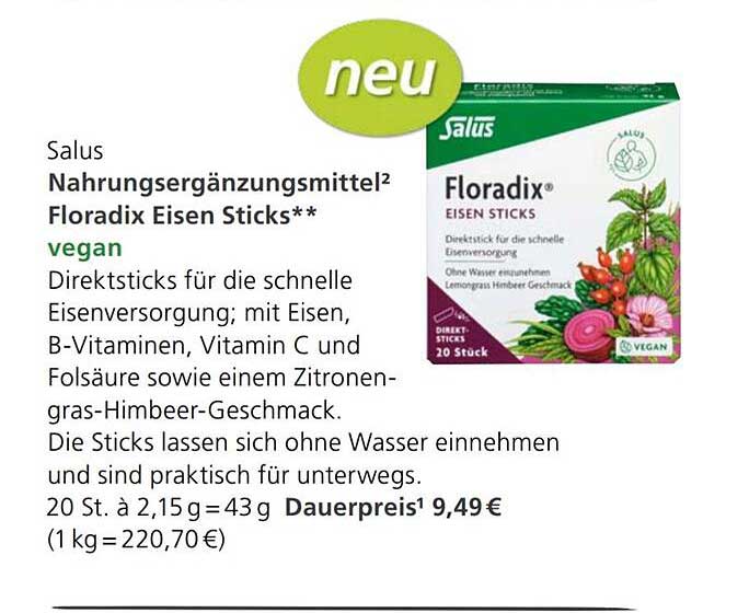Salus Nahrungsergänzungsmittel Floradix Eisen Sticks** vegan