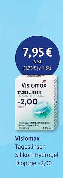 Visiomax Tageslinsen Silikon-Hydrogel Dioptrie -2,00