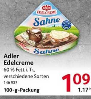 Adler Edelcreme 60 % Fett i. Tr., verschiedene Sorten