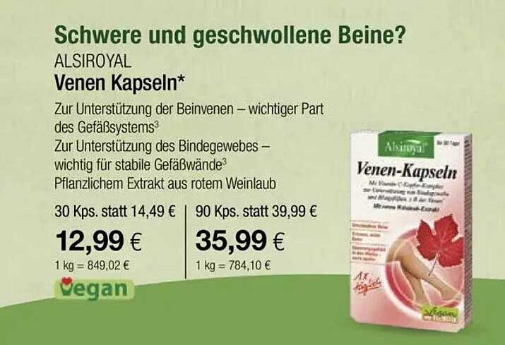 ALSiroyal Venen Kapseln - 30 Kapseln für 12,99 €