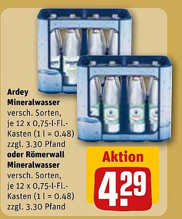 Ardey Mineralwasser 12 x 0,75 l oder Römerwall Mineralwasser 12 x 0,75 l
