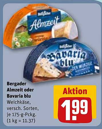 Bergader Alzzeit oder Bavaria blu - Weichkäse, 175 g