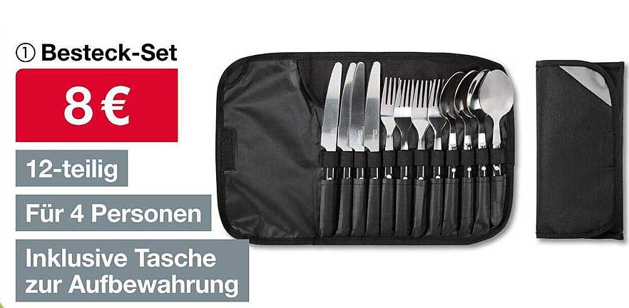 Besteck-Set 12-teilig für 4 Personen inkl. Tasche zur Aufbewahrung