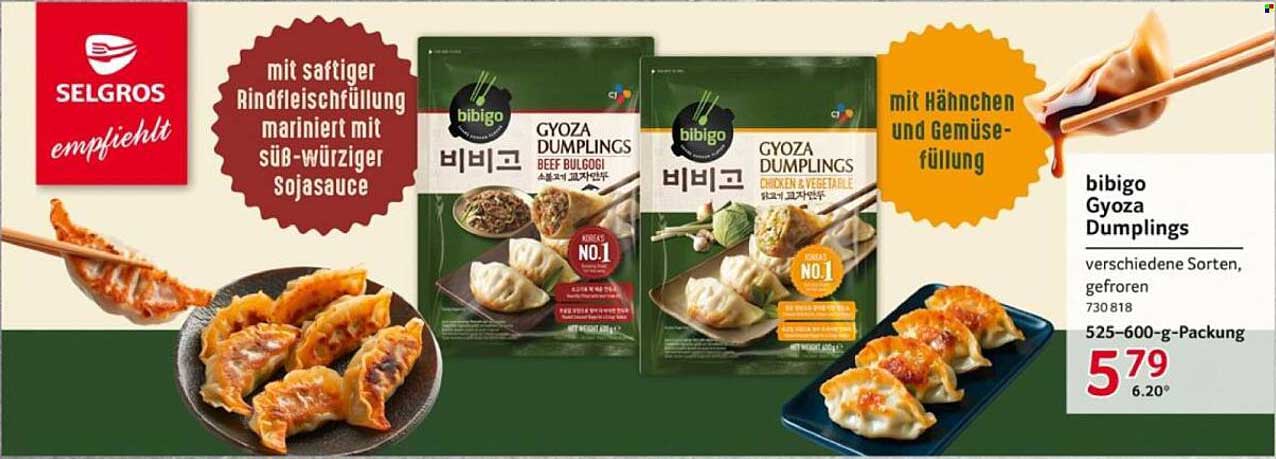 bibigo Gyoza Dumplings mit saftiger Rindfleisch- und Hähnchenfüllung