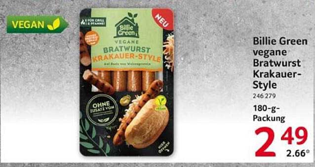 Billie Green vegane Bratwurst Krakauer-Style 180-g-Packung