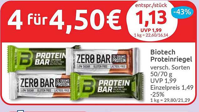 Biotech Proteinriegel 4 für 4,50 €