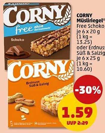 CORNY Müsliriegel - Free Schoko oder Erdnuss Süß & Salzig